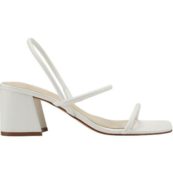 Marc Fisher Womens Galvin White Faux Leather Slingback Block Heel Shoes New - Picture 2 of 4